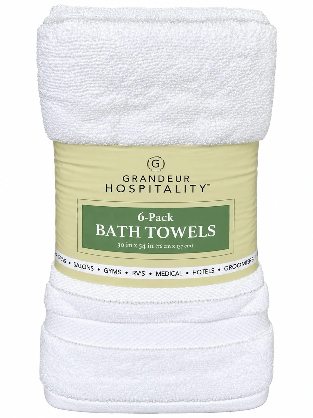 Grandeur Hospitality White Bath Towels 6 Pack 30x54 100% Cotton